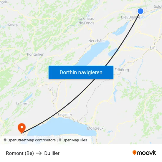 Romont (Be) to Duillier map