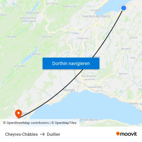 Cheyres-Châbles to Duillier map