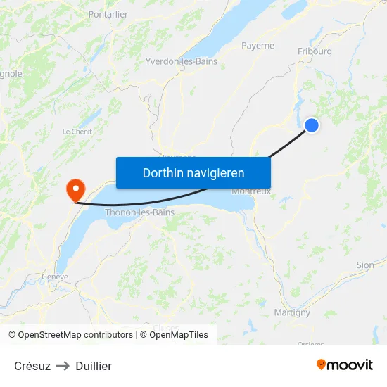 Crésuz to Duillier map