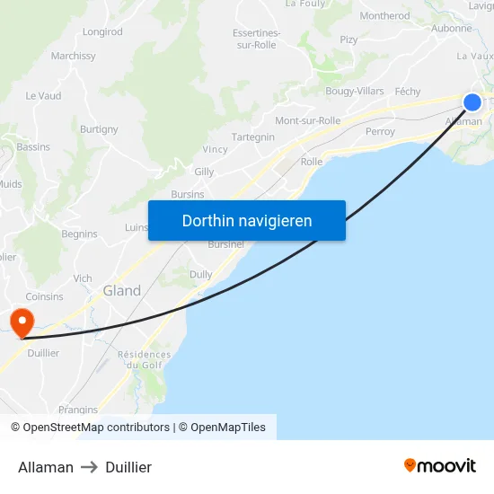 Allaman to Duillier map