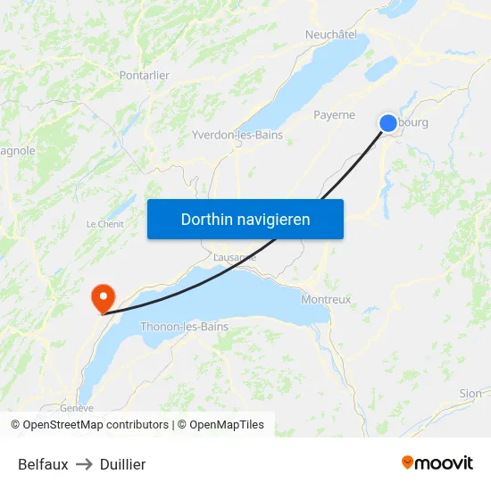 Belfaux to Duillier map