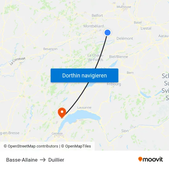 Basse-Allaine to Duillier map