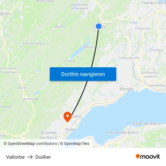 Vallorbe to Duillier map