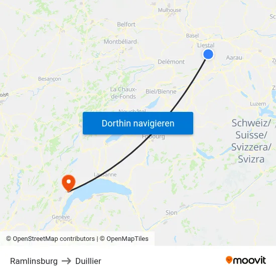 Ramlinsburg to Duillier map