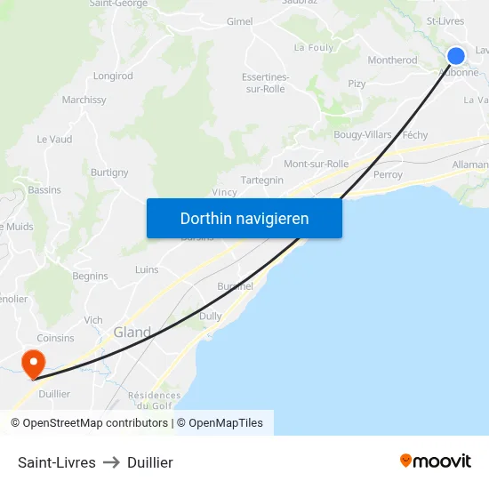 Saint-Livres to Duillier map