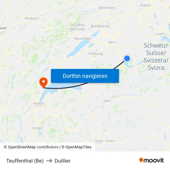 Teuffenthal (Be) to Duillier map