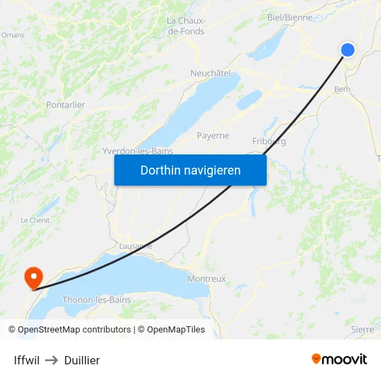 Iffwil to Duillier map