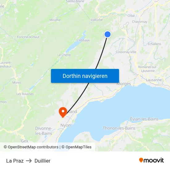 La Praz to Duillier map