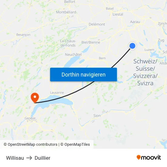 Willisau to Duillier map