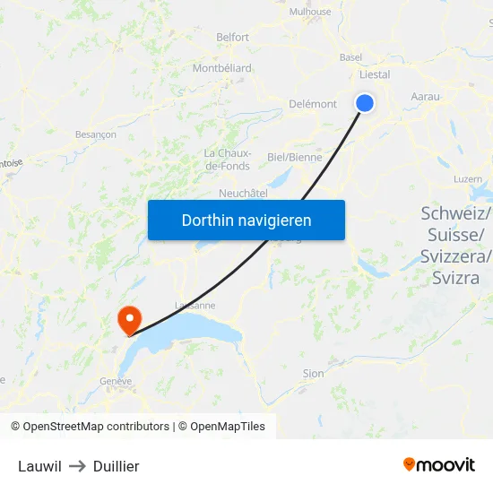 Lauwil to Duillier map