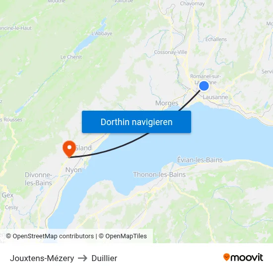 Jouxtens-Mézery to Duillier map