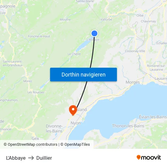 L'Abbaye to Duillier map