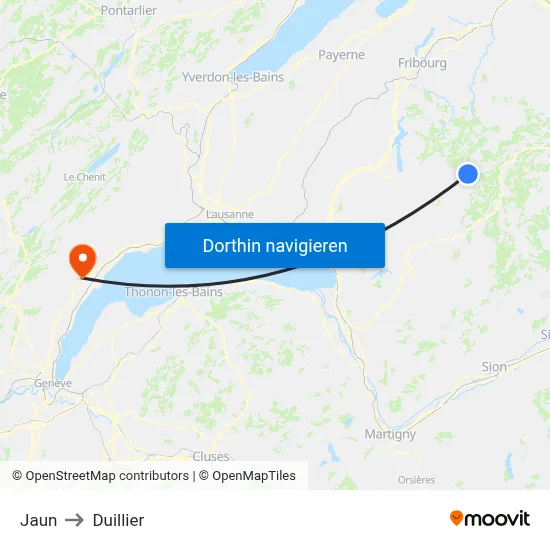 Jaun to Duillier map