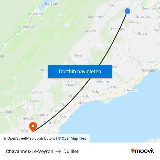 Chavannes-Le-Veyron to Duillier map