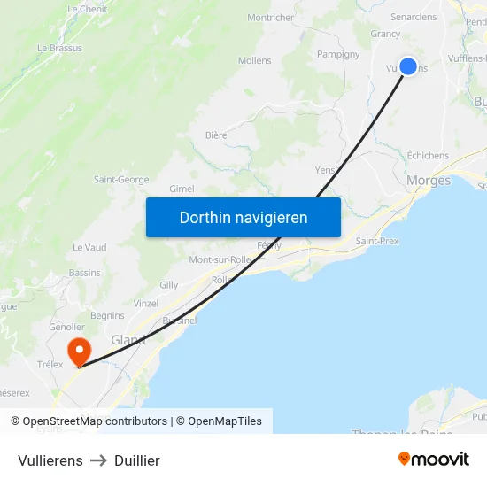 Vullierens to Duillier map