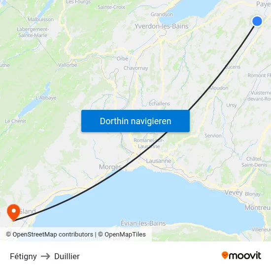 Fétigny to Duillier map