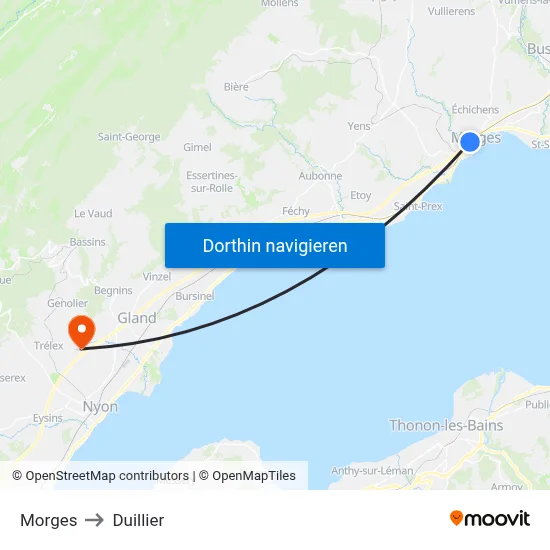 Morges to Duillier map