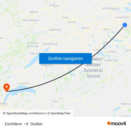 Eschlikon to Duillier map