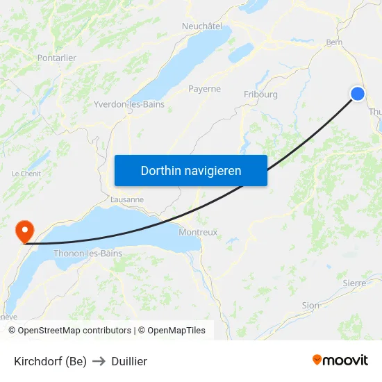 Kirchdorf (Be) to Duillier map