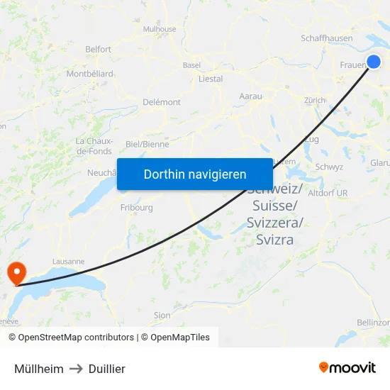 Müllheim to Duillier map