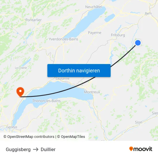 Guggisberg to Duillier map