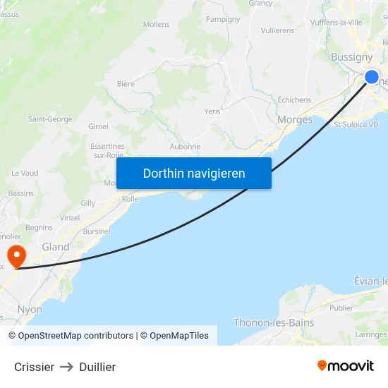 Crissier to Duillier map