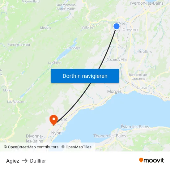 Agiez to Duillier map