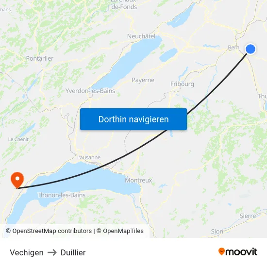Vechigen to Duillier map