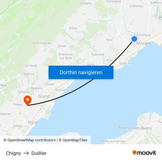 Chigny to Duillier map