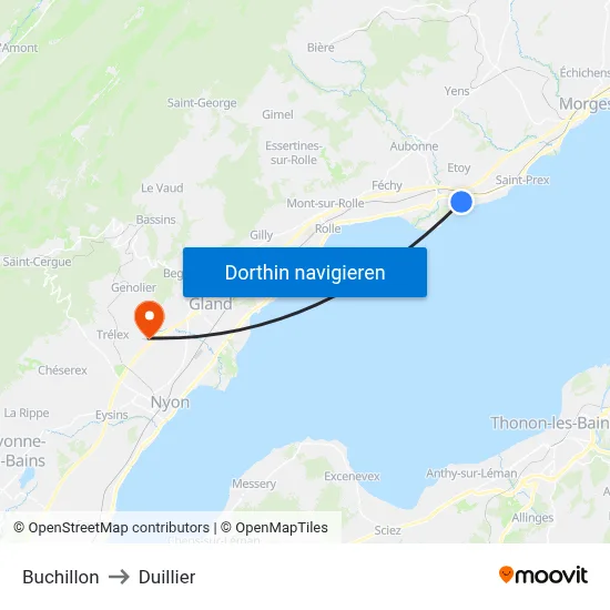 Buchillon to Duillier map