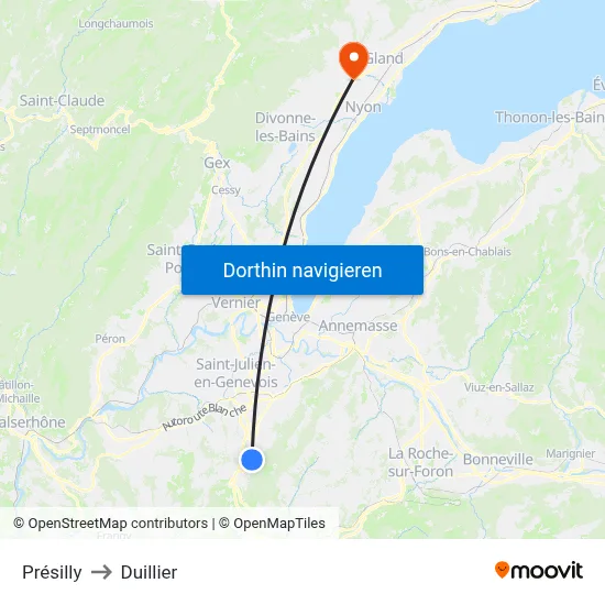 Présilly to Duillier map