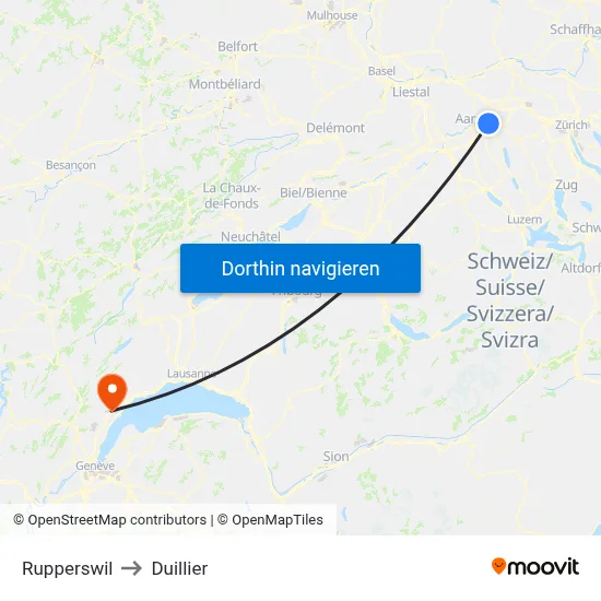 Rupperswil to Duillier map