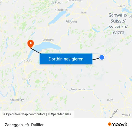 Zeneggen to Duillier map