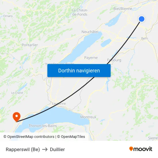Rapperswil (Be) to Duillier map