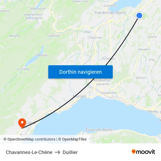 Chavannes-Le-Chêne to Duillier map
