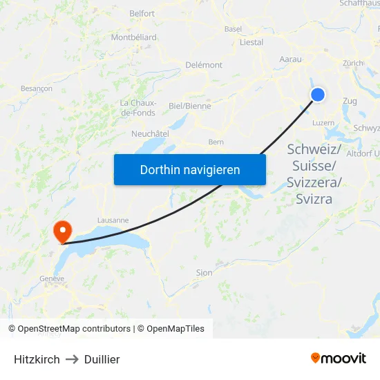 Hitzkirch to Duillier map