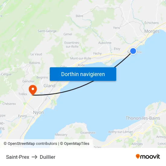 Saint-Prex to Duillier map