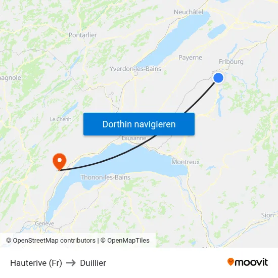 Hauterive (Fr) to Duillier map