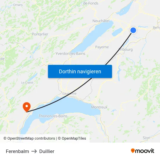 Ferenbalm to Duillier map