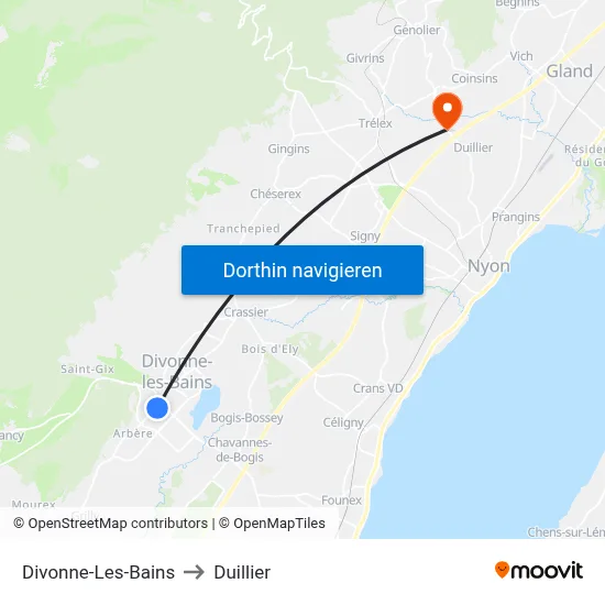 Divonne-Les-Bains to Duillier map