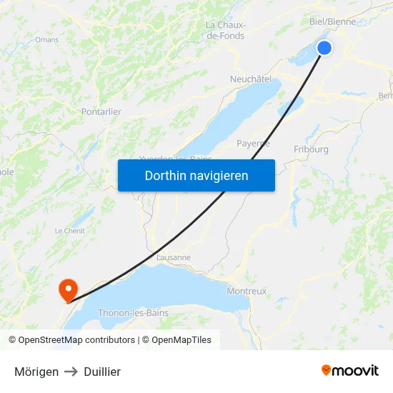 Mörigen to Duillier map