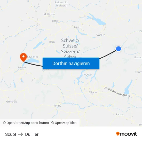 Scuol to Duillier map