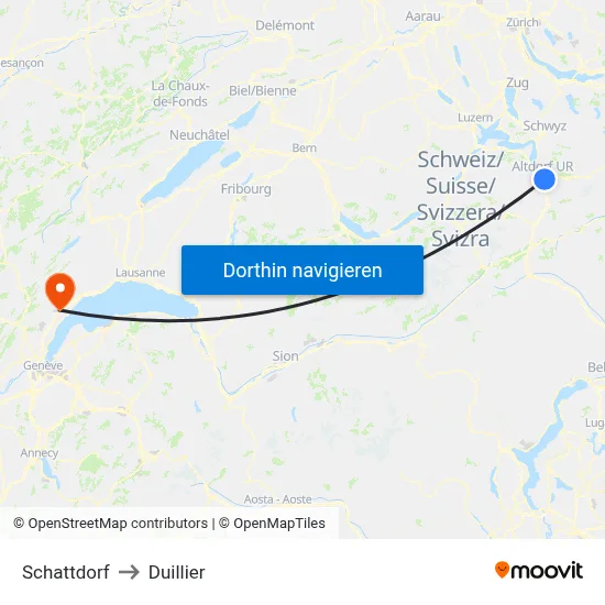 Schattdorf to Duillier map