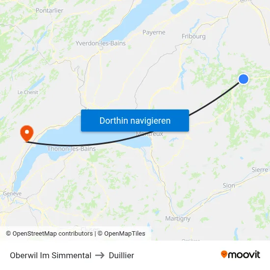 Oberwil Im Simmental to Duillier map
