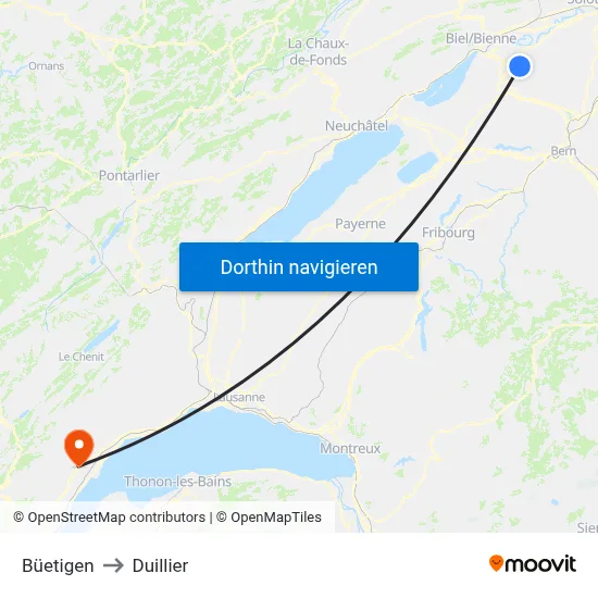 Büetigen to Duillier map