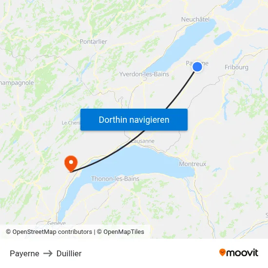 Payerne to Duillier map