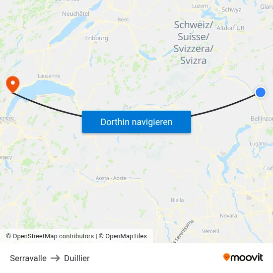 Serravalle to Duillier map