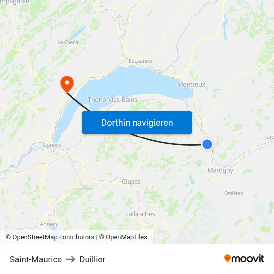 Saint-Maurice to Duillier map