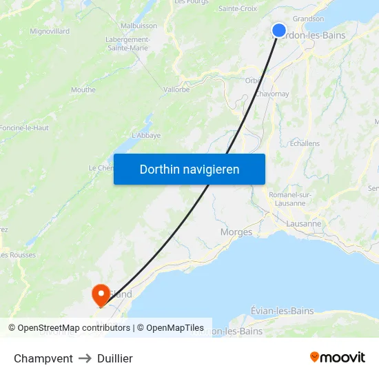 Champvent to Duillier map