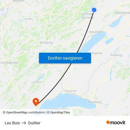 Les Bois to Duillier map